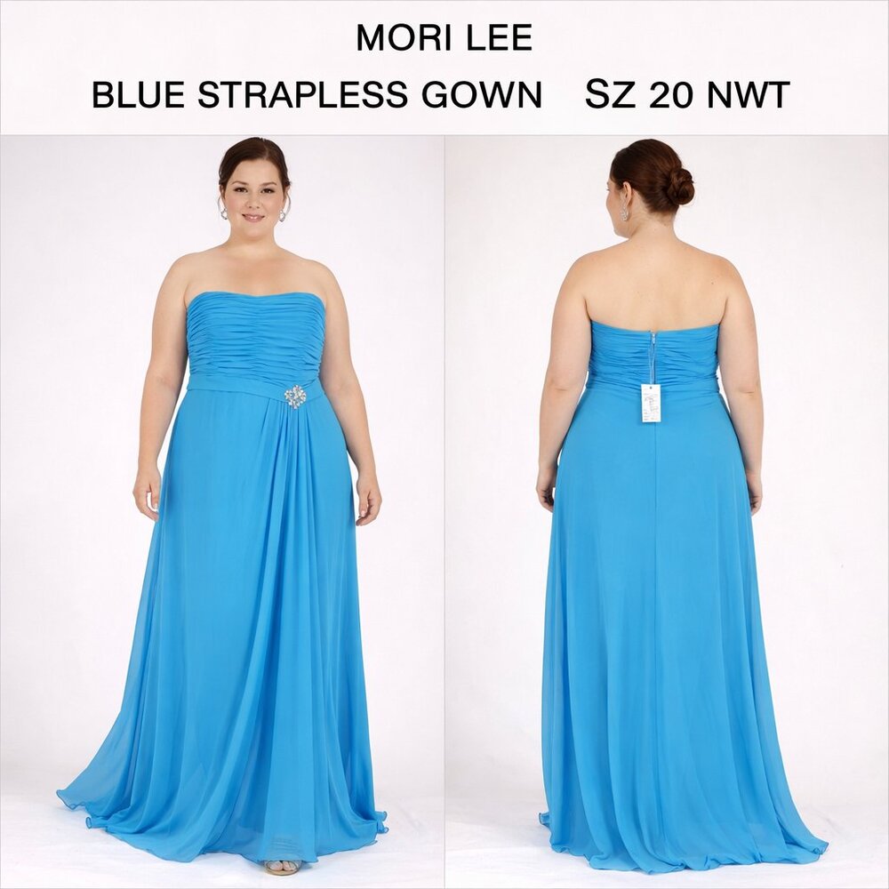 MORI LEE BLUE STRAPLESS GOWN SZ 20 NWT